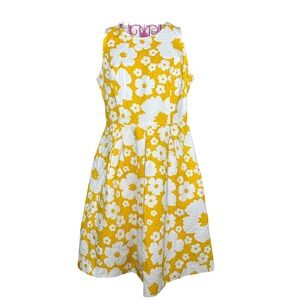 Luxe by Carmen Marc Valvo Floral Fit & Flare Dress Retro Jaquard Yellow  Size 8‎